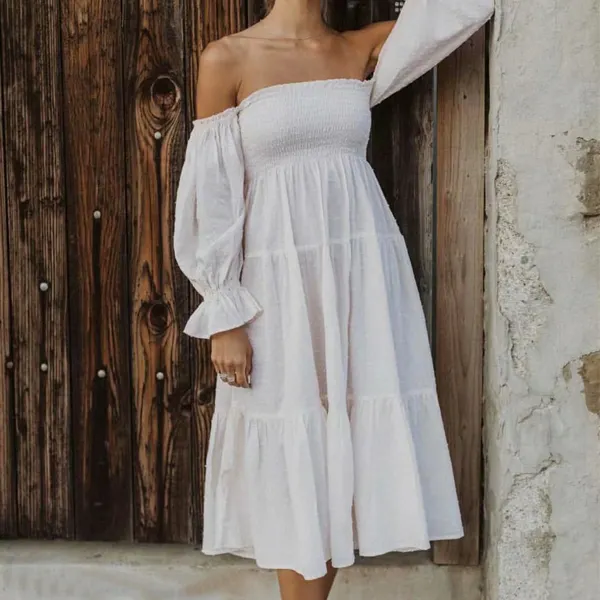 Maternity Cotton White Long Sleeved Bow Tiered Maxi Dress（Size Is Small） - Lukalula.com 