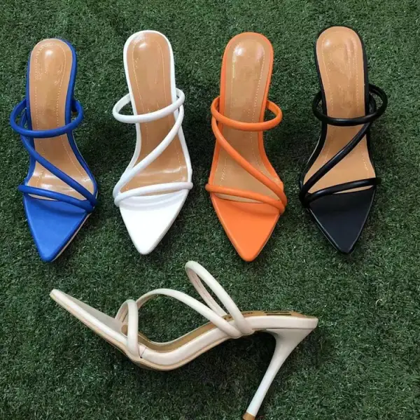 Women Fashion Simple Faux Leather High Heel Sandals - Lukalula.com 