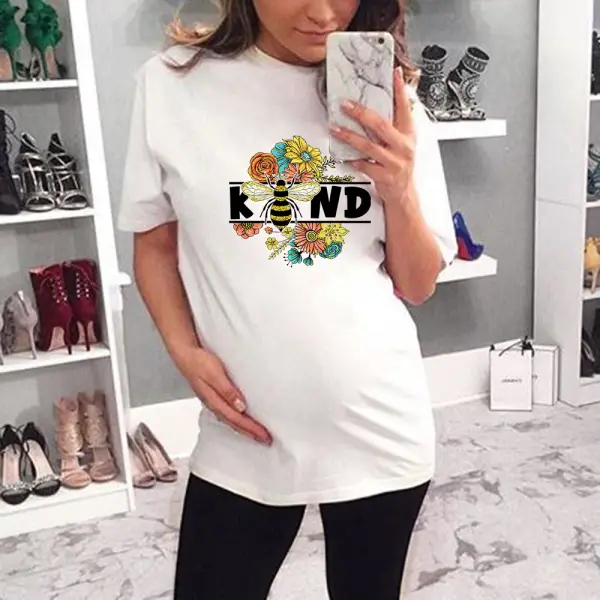 Women Cotton Stain Resistant Bee Letters Print Short Sleeve Tee - Lukalula.com 