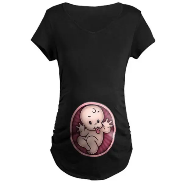 Maternity Naughty Baby Print Short Sleeve Plus Size Crew Neck Funny T-Shirt - Lukalula.com 