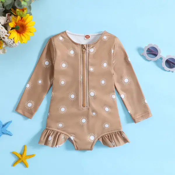 【18M-7Y】Girl Cute Holiday Flowers Daisy Print Long Sleeve One Piece Swimsuit - Lukalula.com 