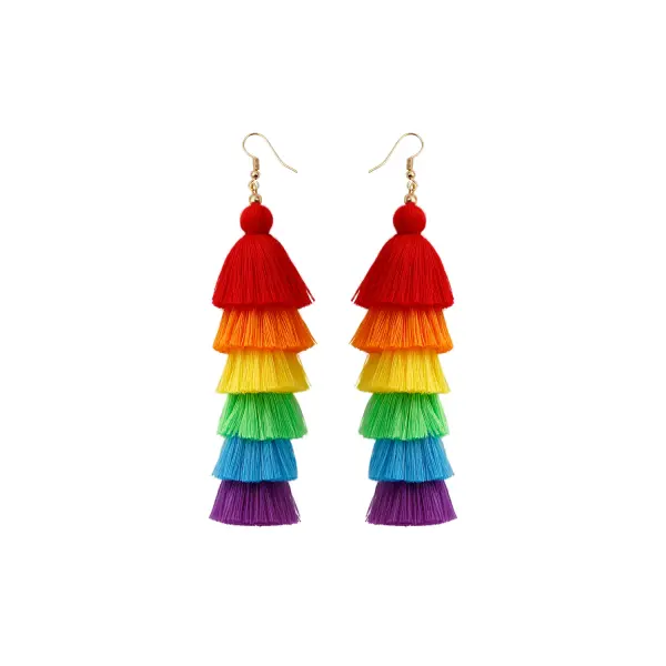 Women's Fashionable Rainbow Colored Tassel Earrings Boho Style Earrings - Lukalula.com 