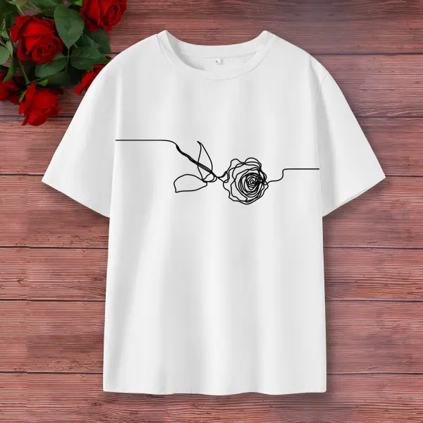 Women Cotton Stain Resistant Roses Print Short Sleeve T-Shirt Only $23.79 - Lukalula.com 