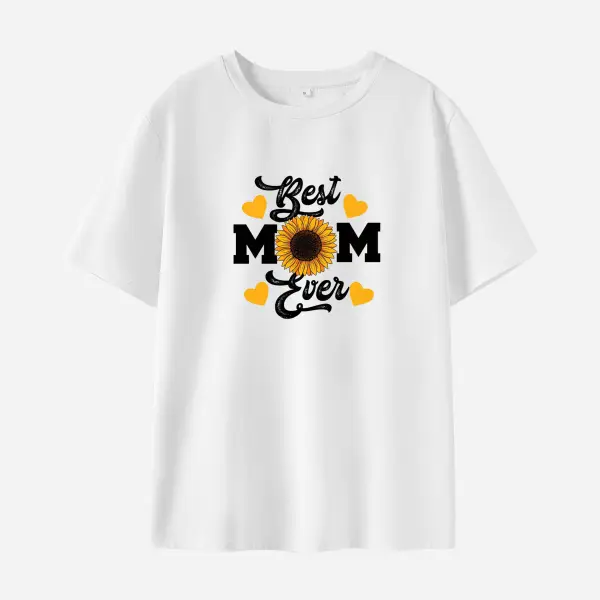 Women Cotton Stain Resistant Letters And Flowers Print Short Sleeve T-shirt - Popopieshop.com 