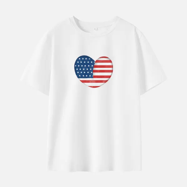 Women Cotton Stain Resistant Independence Day Print Short Sleeve Tee Only $23.79 - Lukalula.com 