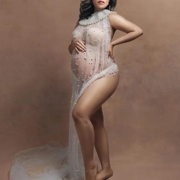 Maternity White Pearl Mesh Photoshoot Props - Lukalula.com 
