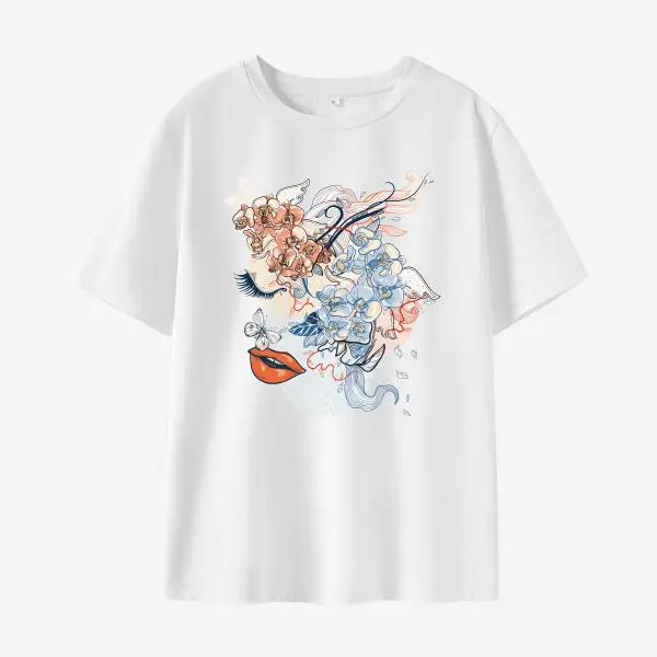 Women Cotton Stain Resistant Cartoon Print Short Sleeve T-Shirt - Lukalula.com 
