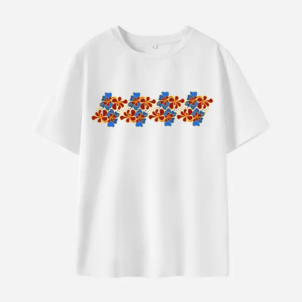 Women Cotton Stain Resistant Flowers Print Short Sleeve T-Shirt - Lukalula.com 