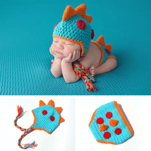 Newborn Baby Dinosaur Shape Handmade Wool Knitting Suit Photography Clothing - Lukalula.com 