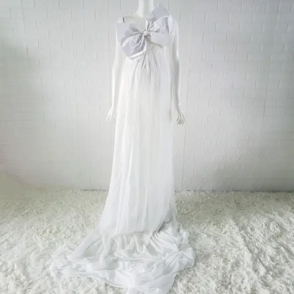 Maternity Oversized Bow Mesh Photoshoot Backless Dress Only $66.51 - Lukalula.com 