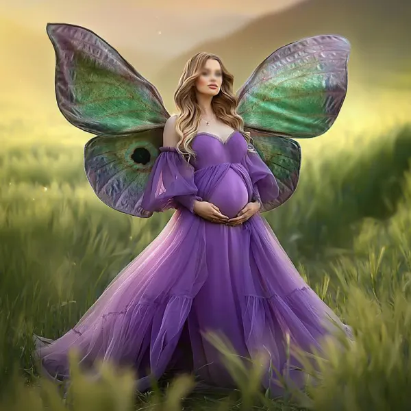 Maternity Purple Puff Sleeves Photoshoot Dress (wings Not Included) - Lukalula.com 