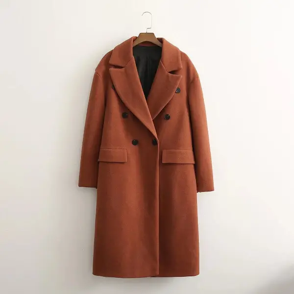 Autumn And Winter New Rear Slit Long-Sleeved Lapel Double-Breasted Woolen Coat - Lukalula.com 
