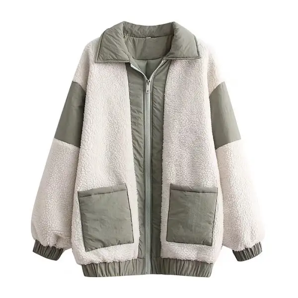 Autumn And Winter Loose Lamb Wool Stitching Padded Jacket Only $84.24 - Lukalula.com 