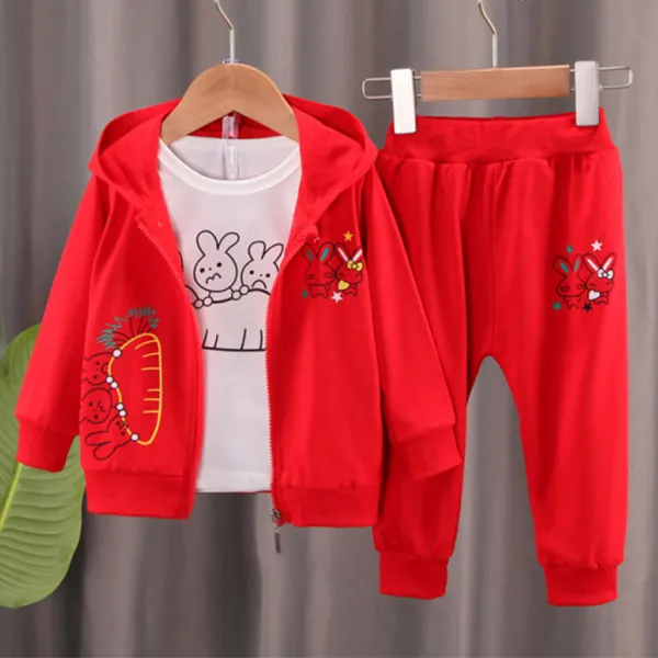 【12M-5Y】Girl 3-piece Cartoon Print Hooded Jackets And Pants And Tee - Lukalula.com 
