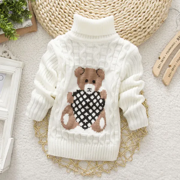 【18M-8Y】Bear High Neck Long Sleeve Sweater - Lukalula.com 