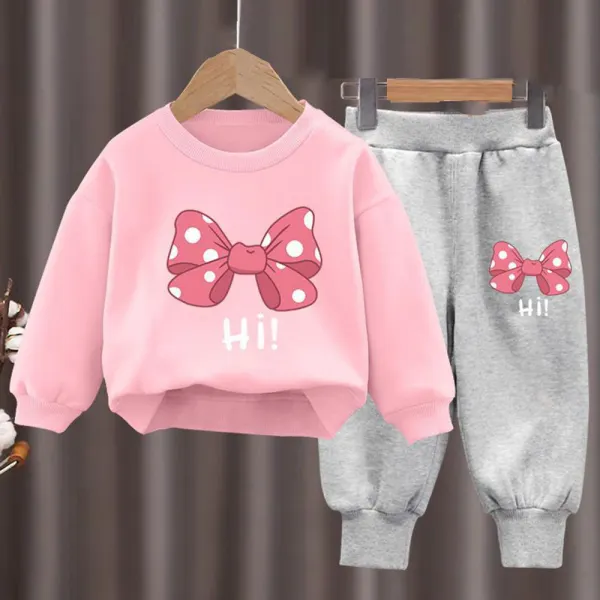 【18M-10Y】2-piece Girls Multicolor Bow Print Long-sleeved Sweatshirt And Pants Set - 34430 - Popopieshop.com 