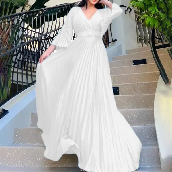 Maternity V-neck Sexy Pleated Swing Gown Long Baby Shower Photoshoot Dress Only $79.98 - Lukalula.com 