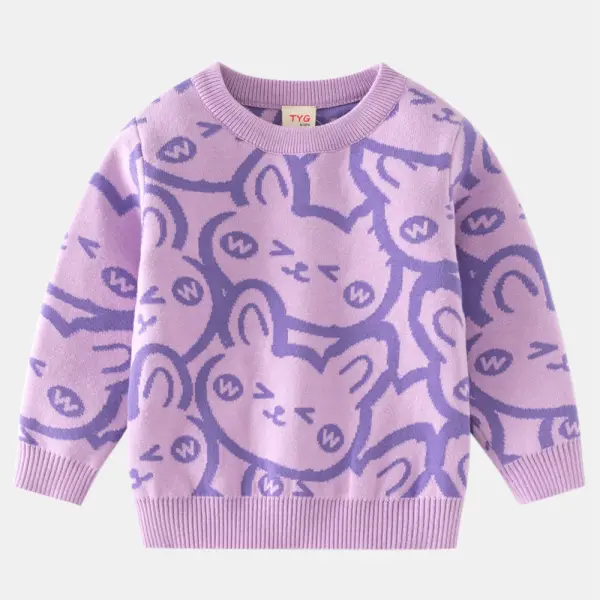 【2Y-8Y】Girl Bunny Pattern Round Neck Long Sleeve Sweater - Lukalula.com 