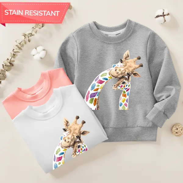 【12M-9Y】Kids Casual Cartoon Giraffe Print Cotton Stain Resistant Long Sleeve Sweatshirt - Popopieshop.com 