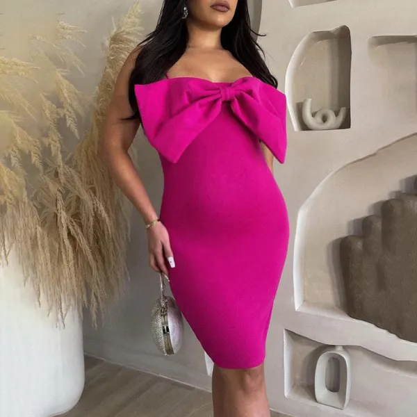 Bow Spaghetti Strap Bandeau Bodycon Sleeveless Babyshower Maternity Mini Dress - Lukalula.com 