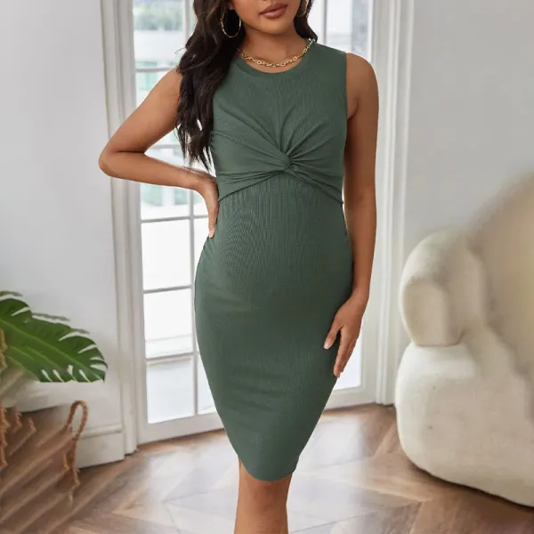 Dark Green Twist Front Fashion Bodycon Daily Baby Shower Maternity Mini Dress - Lukalula.com 