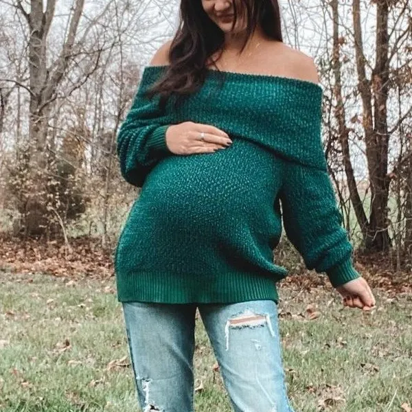 Maternity Solid Color Loose Off Shoulder Sweater - Lukalula.com 