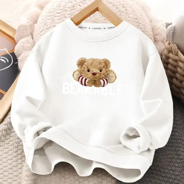 【3Y-12Y】Kids Casual Letter And Bear Print Round Neck Long Sleeve Sweatshirt - Lukalula.com 