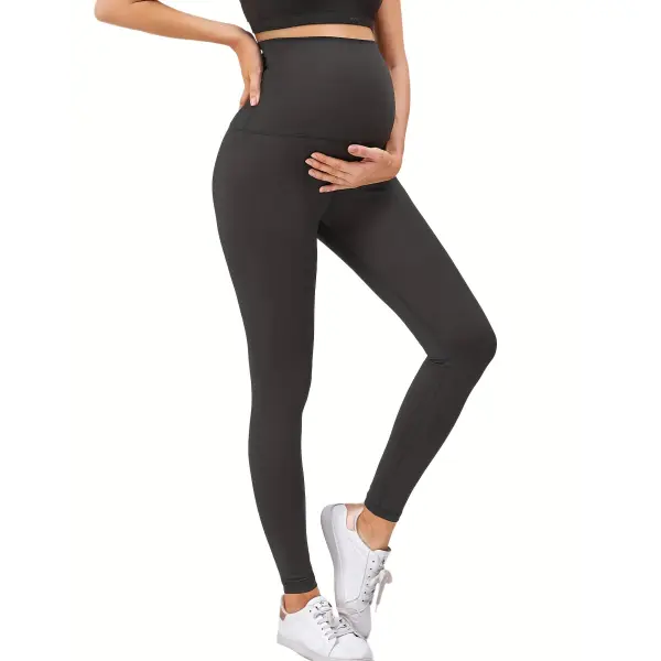 Maternity Solid Color Wide Waist Belly Support Sports Leggings - Lukalula.com 