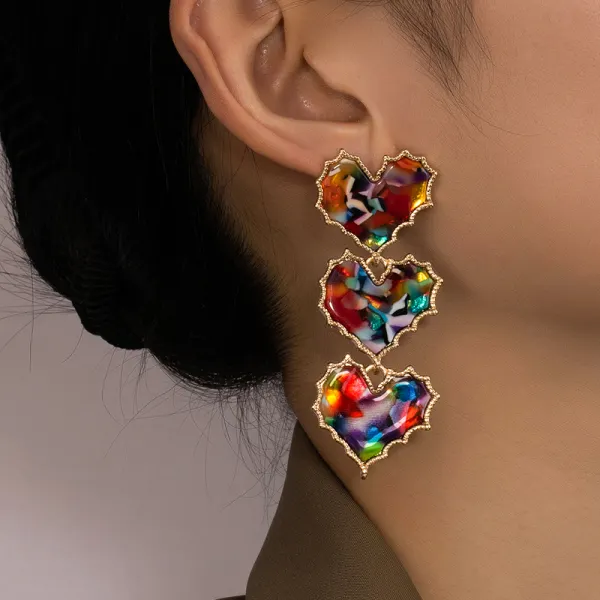 Woman Fashion Colorful Resin Heart Shape Earrings - Lukalula.com 