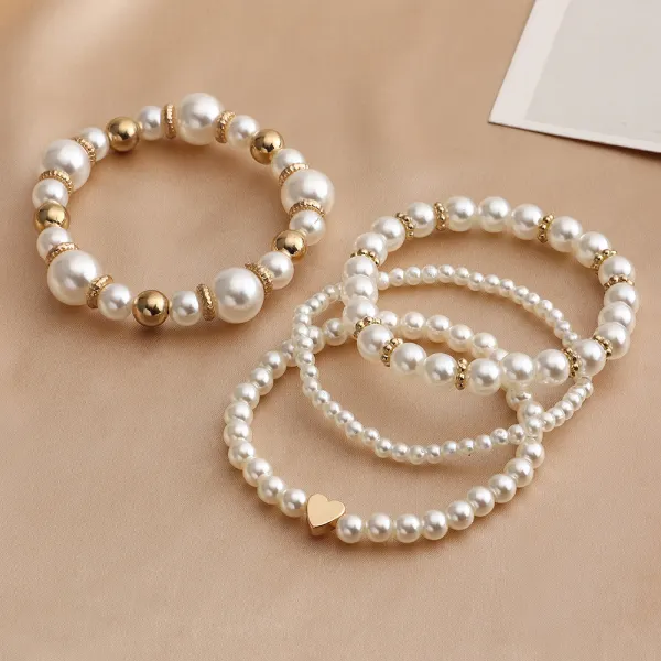 4 Piece Women's Fashionable White Artificial Pearl Bracelet Set Only $16.56 - Lukalula.com 
