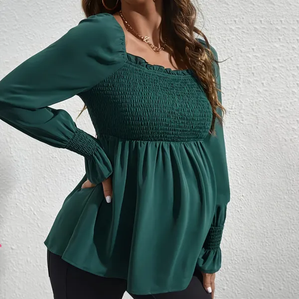 Maternity Dark Green Chiffon Ruffle Top Only $55.78 - Lukalula.com 