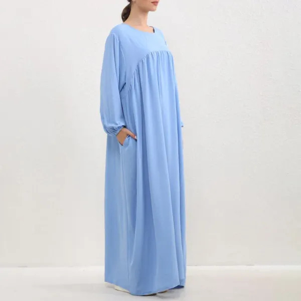 Maternity Multicolor Solid Color Round Neck Long Sleeve Dress - Lukalula.com 