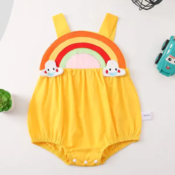 【3M-24M】Baby Girl Cute Rainbow Embroidered Halter Romper - Lukalula.com 