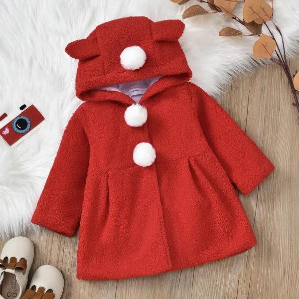 【3M-24M】 Girl Sweet Red Polar Fleece Hooded Coat - Lukalula.com 
