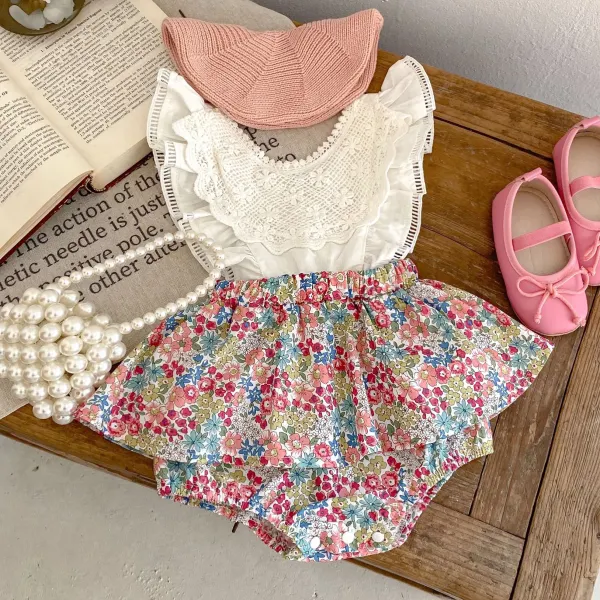 【3M-24M】Baby Girl Cute Floral Print Ruffle Sleeve Dress Romper Only $26.61 - Lukalula.com 