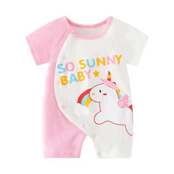 【0M-24M】Baby Girl's Cute Unicorn And Bunny Print Romper Only $13.71 - Lukalula.com 
