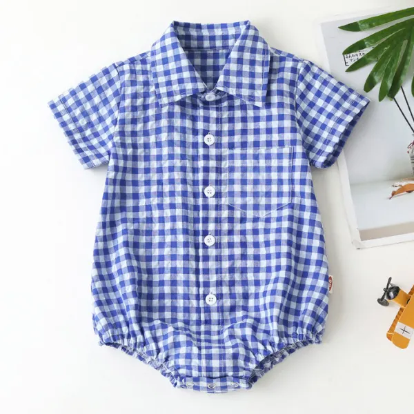 【3M-24M】Baby Boys Casual Plaid Shirt Romper Only $20.16 - Lukalula.com 