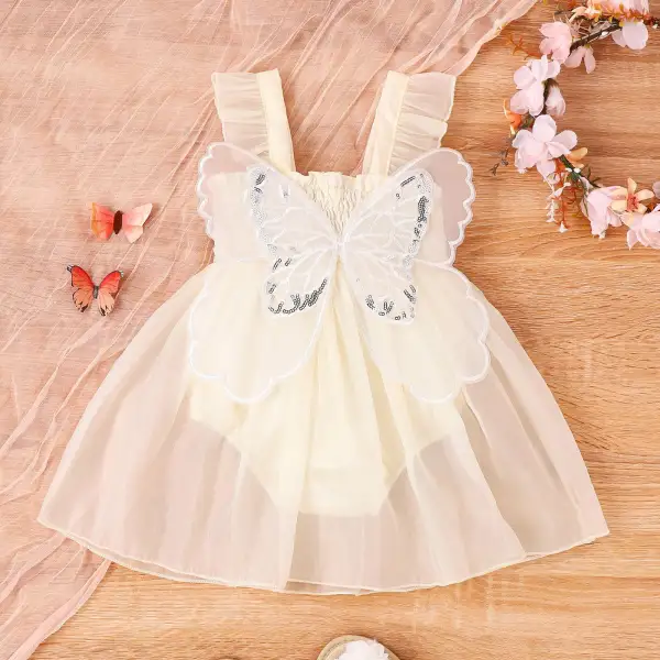 【3M-24M】Baby Girl Cute And Fashion Chiffon Wrap Three-dimensional Bowknot Suspender Tulle Romper Only $23.39 - Lukalula.com 