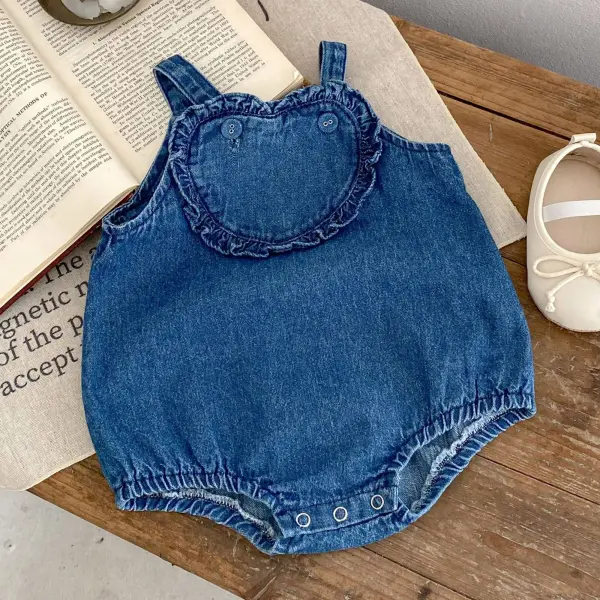【3M-24M】Baby Girl Cute Casual Solid Color Denim Suspender Romper Only $21.69 - Lukalula.com 