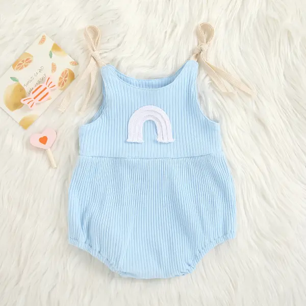 【0M-24M】Baby Girl Cute And Sweet Cotton Linen Rainbow Embroidery Multicolor Suspender Romper - Lukalula.com 