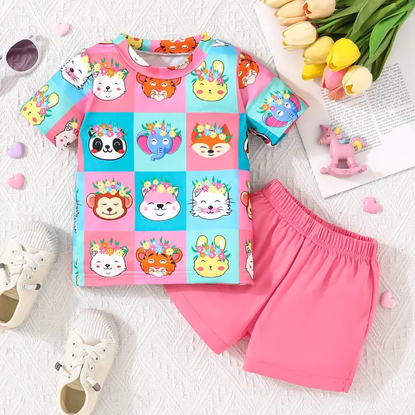 【3M-24M】2-piece Baby Girl Cute Cartoon Unicorn Rainbow Print Short Sleeve T-shirt And Shorts Set Only $16.94 - Lukalula.com 