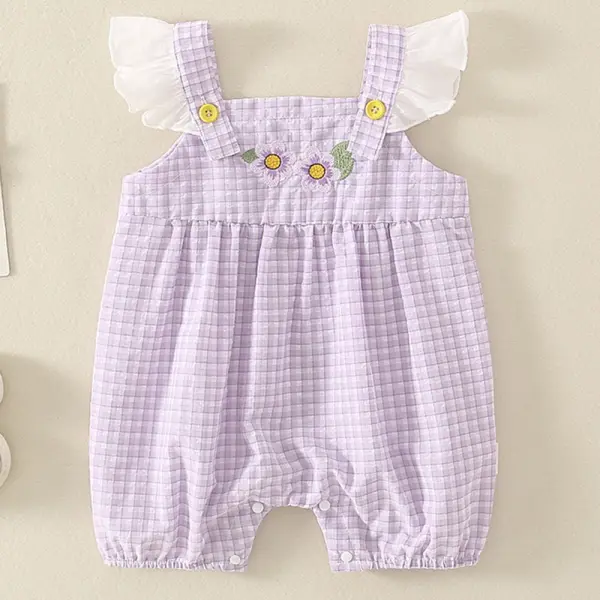 【3M-24M】Baby Girl Cotton Purple Plaid Floral Embroidered Romper Only $22.58 - Lukalula.com 