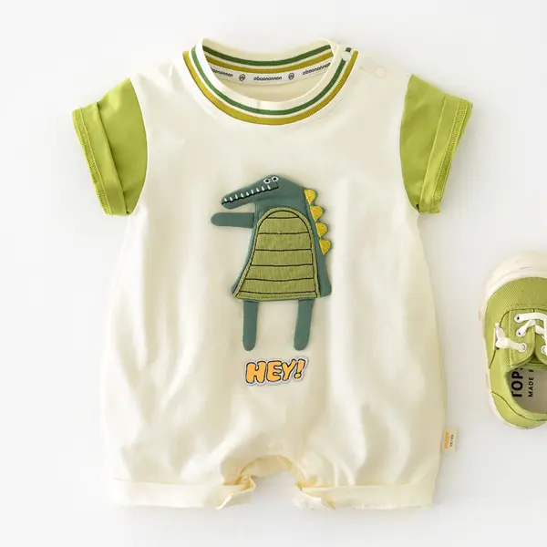 【3M-24M】Baby Boy Cotton Dinosaur Embroidered Short Sleeve Romper Only $26.37 - Lukalula.com 