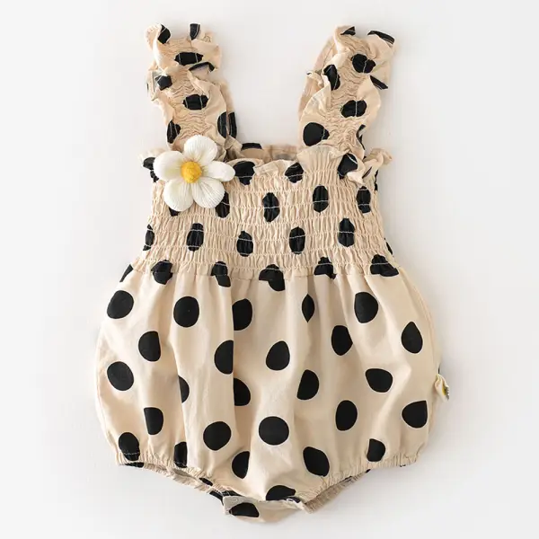 【3M-24M】Baby Girl's Cotton Polka Dot And Plaid Applique Sling Romper - Lukalula.com 