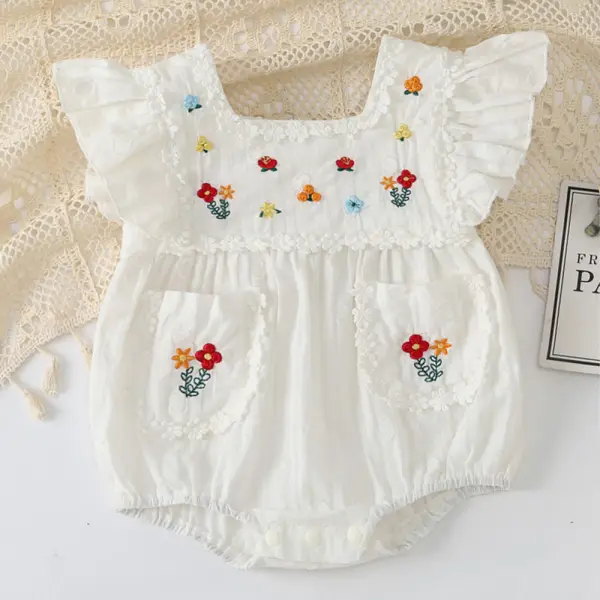 【3M-24M】Baby Girl Cotton White Floral Embroidered Short Sleeve Romper Only $20.97 - Lukalula.com 