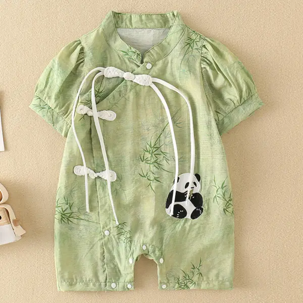 【3M-24M】Unisex Kids Cotton Green Panda Embroidered Short Sleeve Romper Only $20.97 - Lukalula.com 