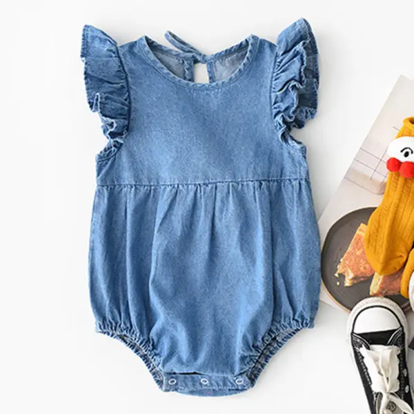 【3M-24M】Baby Boy And Baby Girl Denim Short Sleeve Romper Only $22.42 - Lukalula.com 