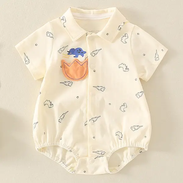 【3M-24M】Baby Boy Cotton Dinosaur Print Short Sleeve Romper Only $22.58 - Lukalula.com 