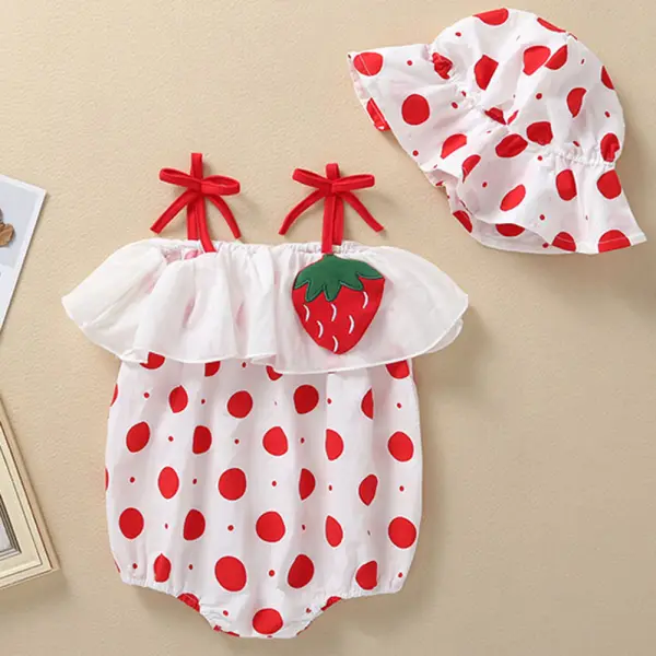 【3M-24M】2-Piece Baby Girl's Cotton Polka Dot Print Sling Romper With Hat Only $18.95 - Lukalula.com 