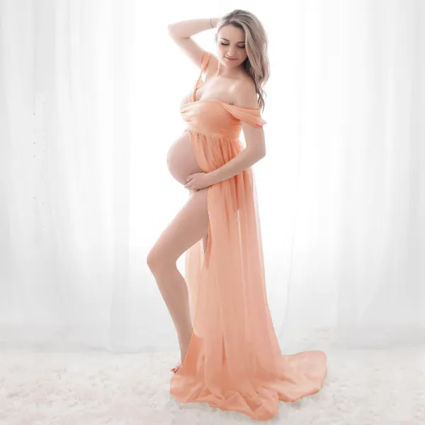 Maternity Off The Shoulder Dresses Split Maxi Photoshoot Dress - Lukalula.com 